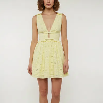 Pre-owned Self-portrait Yellow Cotton Broderie Mini Dress S