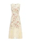 Self-portrait Midi Dress Yellow Crochet Lace With Yellow Cotton Lace For Women In Neutral