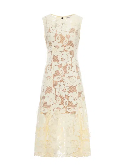 Self-portrait Yellow Crochet Lace Midi Dress In Neutral