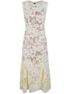 Self-portrait Midi Dress Yellow Crochet Lace With Yellow Cotton Lace For Women In Yellow