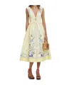 Self-portrait Floral Pleated Sleeveless Dress Knee Length In Yellow