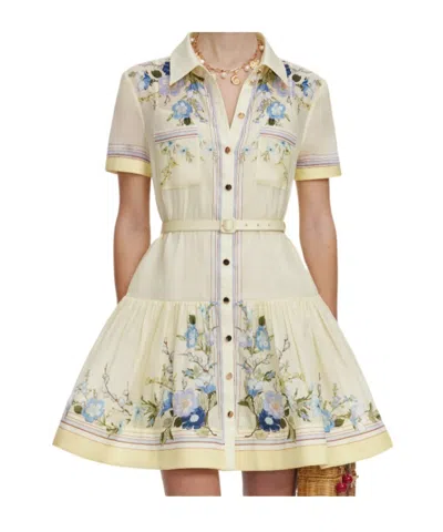 Self-portrait Belted Floral-print Organza Mini Shirt Dress In Yellow