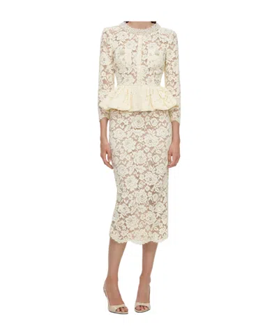 Self-portrait Yellow Lace Peplum Midi Dress In Gold
