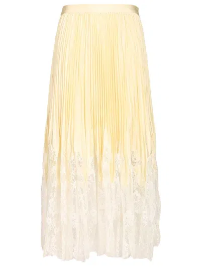 Self-portrait Yellow Satin Lace Midi Skirt Skirts Yellow