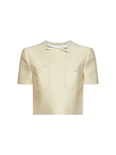 Self-portrait Yellow Taffeta Cropped Top With Bow Detail