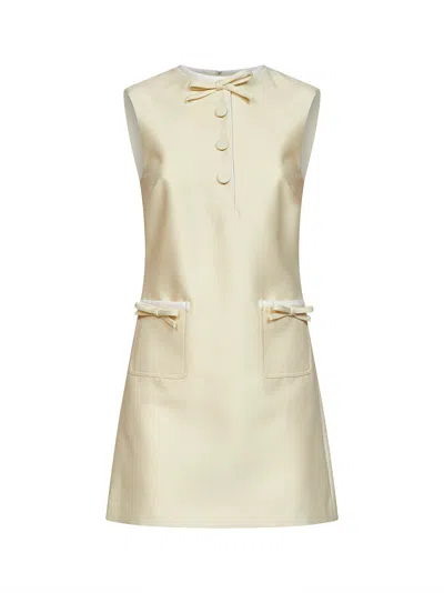 Self-portrait Yellow Taffeta Mini Dress With Bows Detail In White