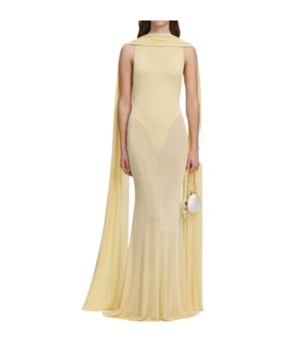 Self-portrait Viscose Knit Scarf Maxi Dress In Yellow