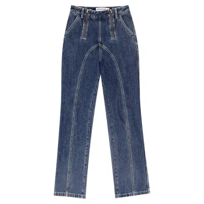 Pre-owned Self-portrait Zip-embellished Straight-leg Jeans In Purple
