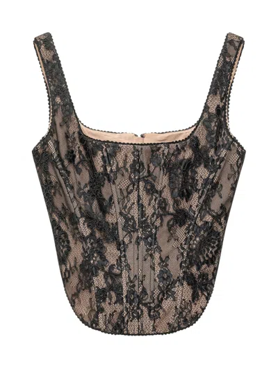 Self-portrait -inspired Lace Corset Top In Black