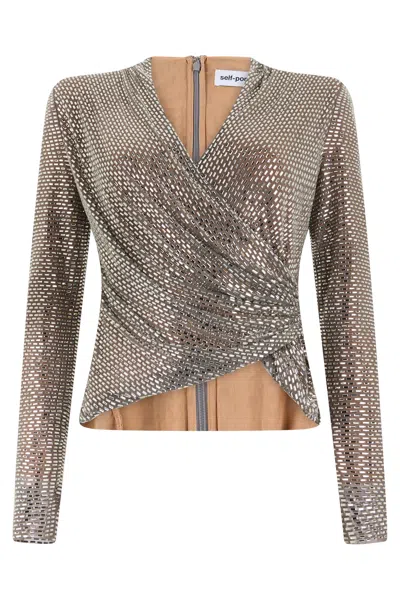 Self-portrait -inspired Long Sleeve Blouse In Silver
