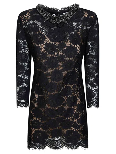 Self-portrait -inspired Long Sleeve Lace Mini Dress In Black