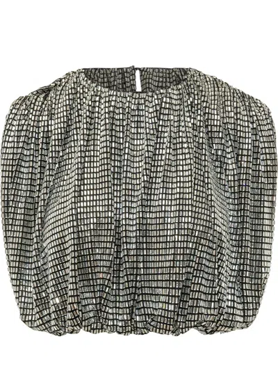 Self-portrait -style Rhinestone Drape Top In Silver