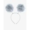 Selfridges Edit Womens Tinsel-detail Pom-pom Woven Hairband In Blue
