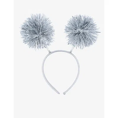 Selfridges Edit Womens Tinsel-detail Pom-pom Woven Hairband In Blue
