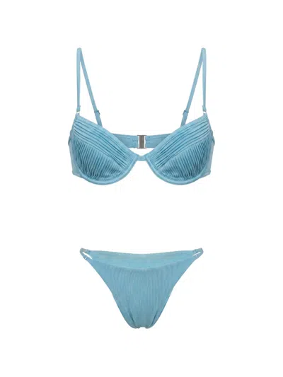 Selia Richwood Amy Shirred Pleated Bikini In Blue