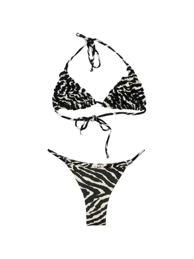Selia Richwood Lia Zebra-print Shirred Bikini In Black