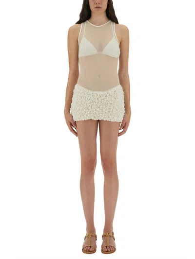 Selia Richwood Poncik Sheer Mini Dress In Neutral