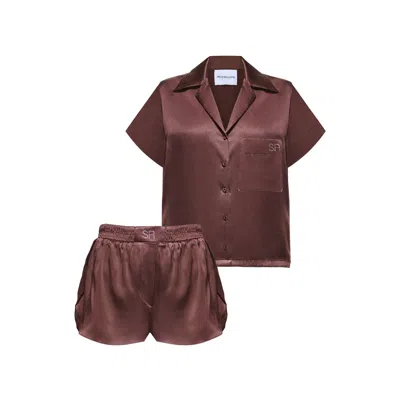 Seliarichwood Women's Brown Silk Short Pajama Set