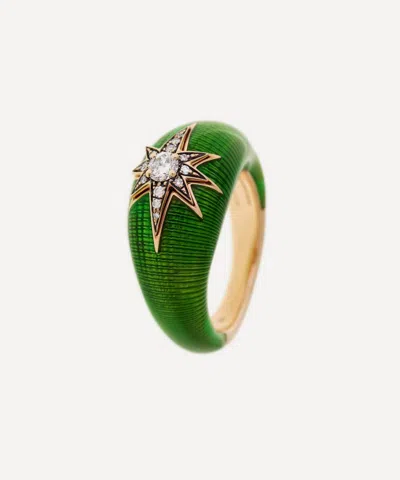 Selim Mouzannar 18ct Rose Gold Aida Enamel Diamond Pinky Ring In Green