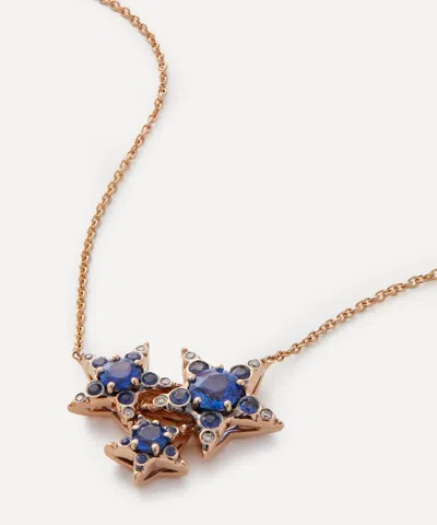 Selim Mouzannar 18ct Rose Gold Istanbul Blue Sapphire Three Star Pendant Necklace