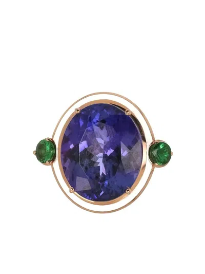 Selim Mouzannar 18kt Rose Gold Tanzanite, Tsavorite And White Enamel Ring In Pink