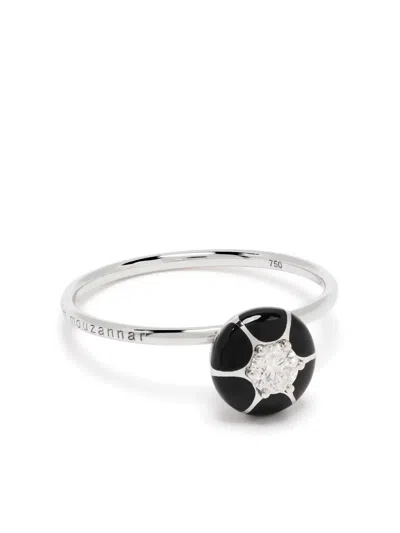 Selim Mouzannar 18kt White Gold Sea Flowers Diamond Enamel Ring In Silber