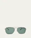 Selima Optique Lorenza Square Metal Sunglasses In Silver/green Lens