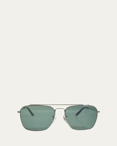 Selima Optique Lorenza Square Metal Sunglasses In Silver/green Lens
