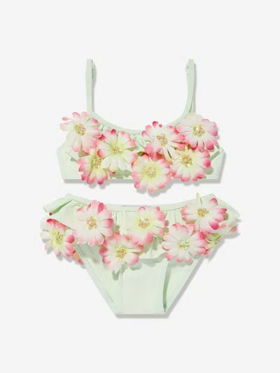 Selini Action Kids' Girls Embroidered Flowers Bikini In Green