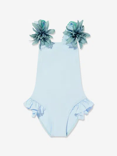 Selini Action Girls Flower And Sequins Swimsuit In Blue