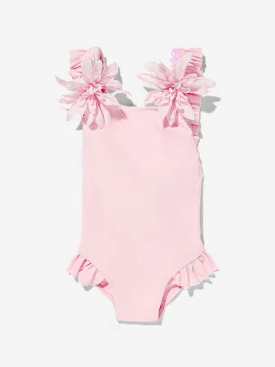 Selini Action Kids' Girls Flower And Sequins Swimsuit In Pink