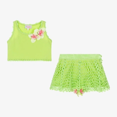 Selini Action Kids' Girls Green Crochet Beach Skirt Set