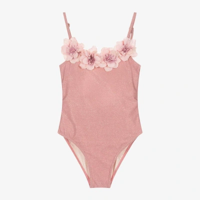 Selini Action Kids' Girls Pink Sparkle Flowers Swimsuit