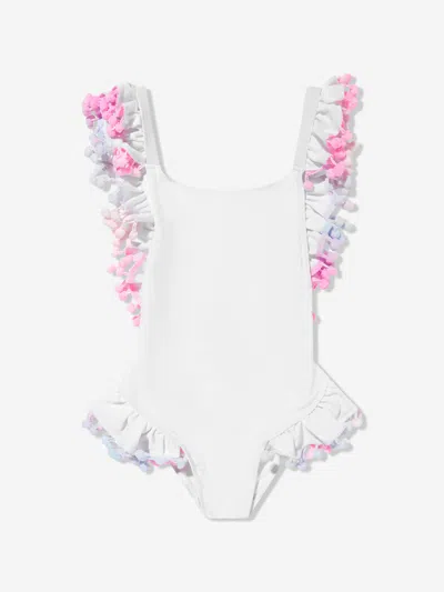 Selini Action Kids' Girls Pom Pom Swimsuit In White