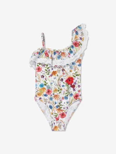 Selini Action Kids'  Girls Poppy Print Swimsuit In White