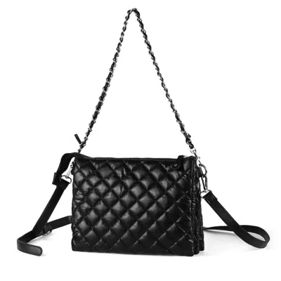 Selini New York Women's Nylon Puffer Quilt Crossbody Bag Chain Strap In Black