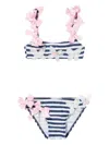 Seliniaction Bow-embellished Striped Bikini In Black