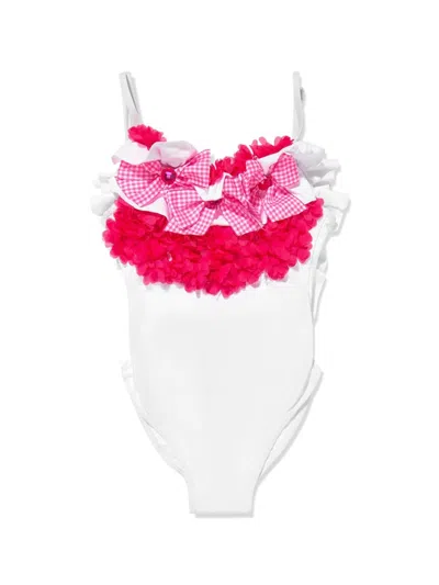 Seliniaction Kids' Bow-embellished Swimsuit In White