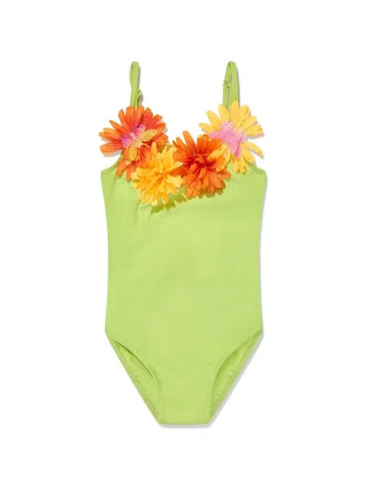 Seliniaction Kids' Floral-appliqué Swimsuit In Green