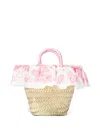 Seliniaction Floral-print Ruffled Straw Bag