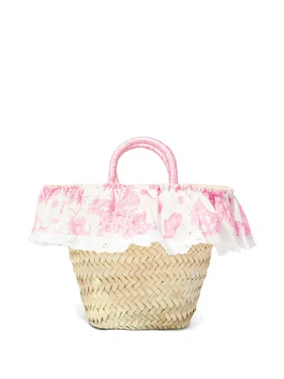 Seliniaction Kids' Floral-print Ruffled Straw Bag