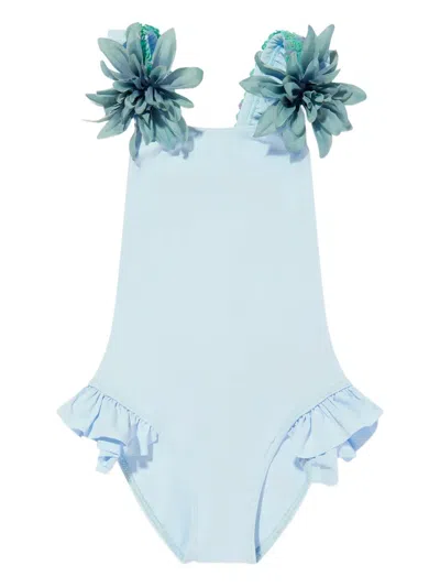 Seliniaction Kids' Flower-detailed Sequin Swimsuit In Blue
