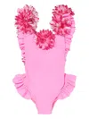 Seliniaction Flower-embellished Ruffled Swimsuit In Pink