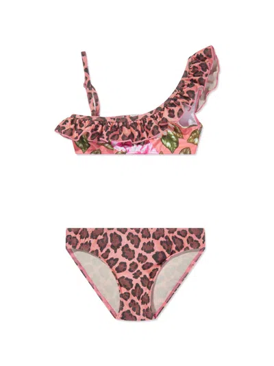 Seliniaction Kids' Leopard Floral Bikini In Pink