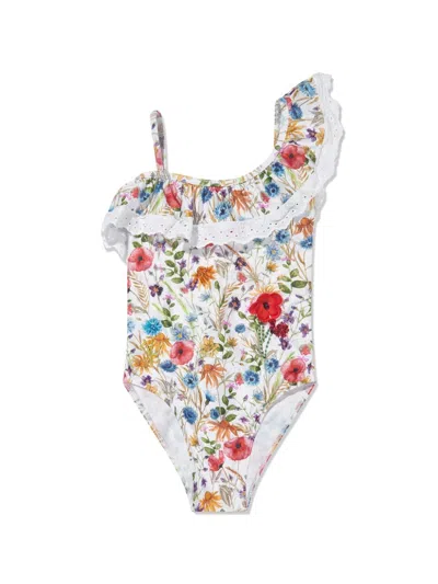 Seliniaction Kids' Ruffle One-shoulder Swimsuit In White