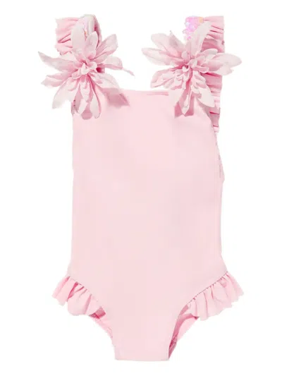 Seliniaction Kids' Ruffled Flowered Swimsuit In Pink