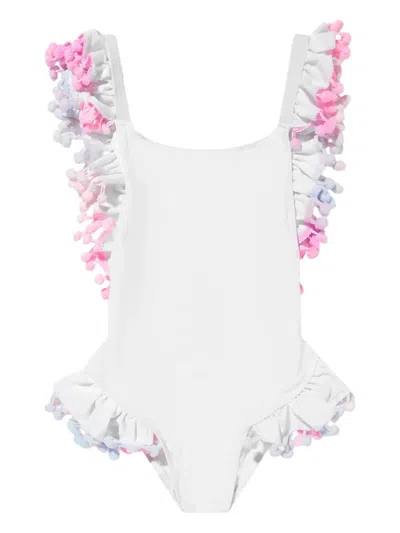 Seliniaction Ruffled Pom-pom Swimsuit In White