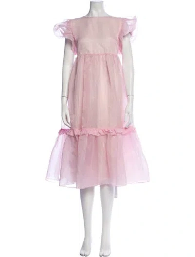 Pre-owned Selkie Crew Neck Midi Length Dress In Pink