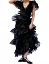 Selkie Elfin Maxi Dress Ruffle In Caviar In Black
