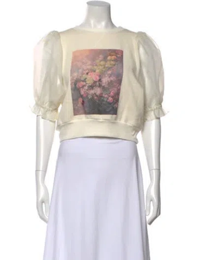 Pre-owned Selkie Floral Print Crew Neck Crop Top In Pink